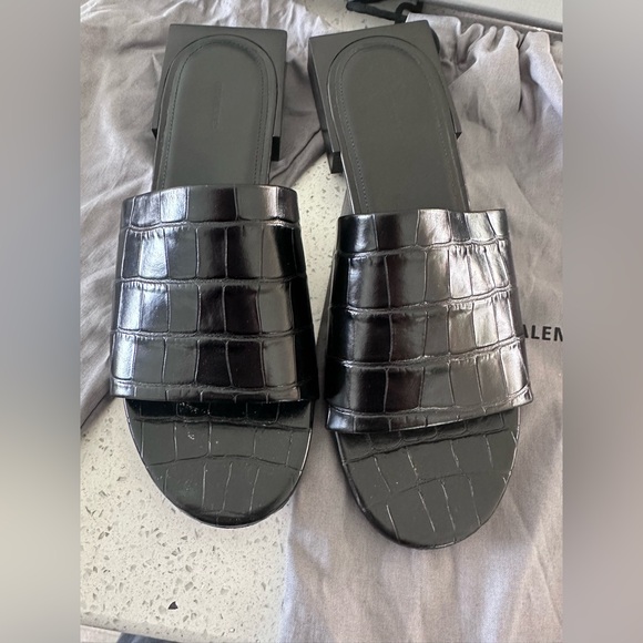 Balenciaga Black Croc-Embossed Sandals - Picture 1 of 7